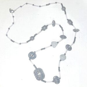 Necklace Italian silver bali bead Labradite on silk 46" Express